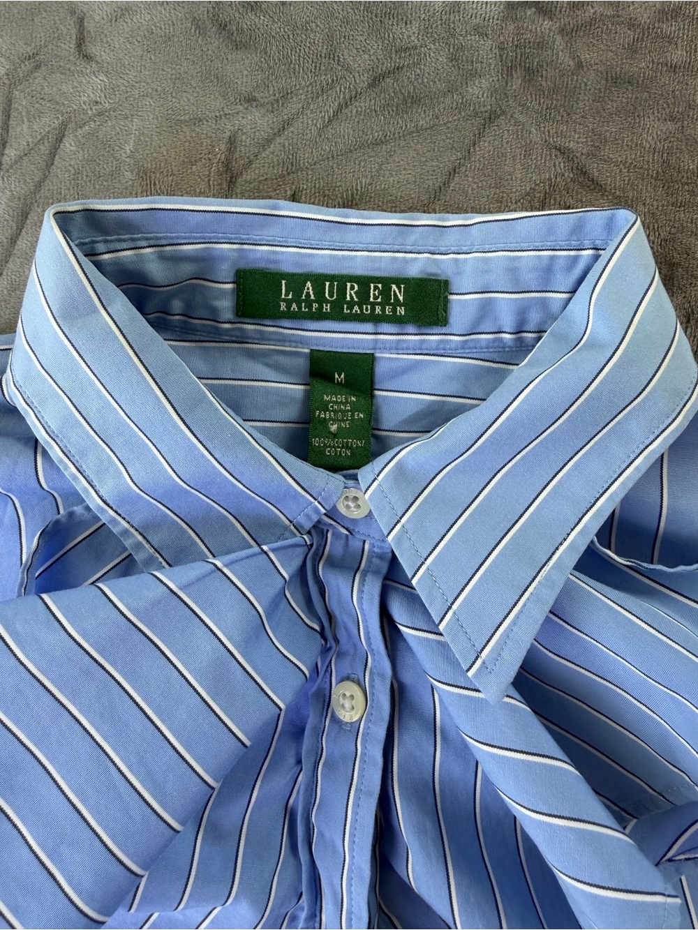 "Lauren Ralph Lauren Blue I& White Striped Blouse with Ruffles." - Picture 7 of 9